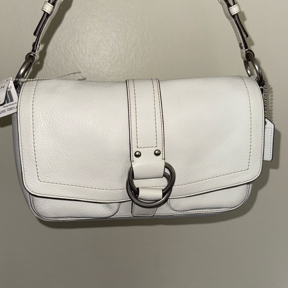 Coach Handbags - Coach White Leather‎ Shoulder Baguette Purse Silver Hardware